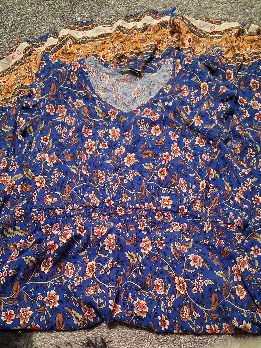 Floral V-Neck Tunic Dress in Royal Blue